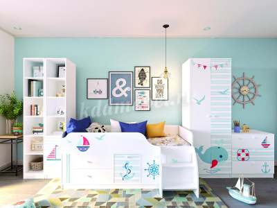 Кровать Смарти (Белый/Фотопечать Маяк)