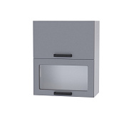 Шкаф верхний горизонтальный комбинированный со стеклом 6ВГКК кухня Крафт (Дуб сонома/Бетон темный/Дуб крафт серый)