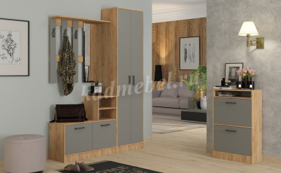 Вешалка с зеркалом Энтер (Дуб золотой/Серый)