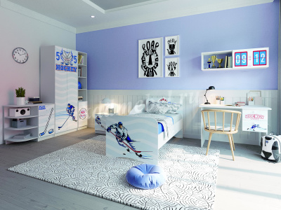 Полка навесная Смарти (Белый/Фотопечать Хоккей)